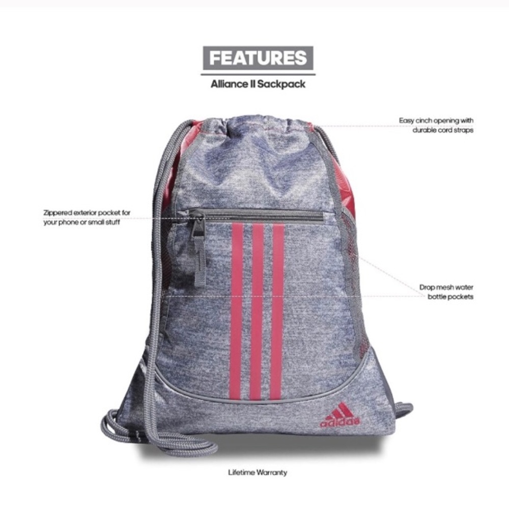 Adidas alliance II sack pack pink grey NWT